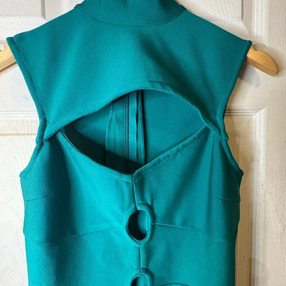 NWOT StyleByGG Emerald Green Bandage Fringe Maxi Dress -Sculpting Bodycon Size L - Picture 7 of 14